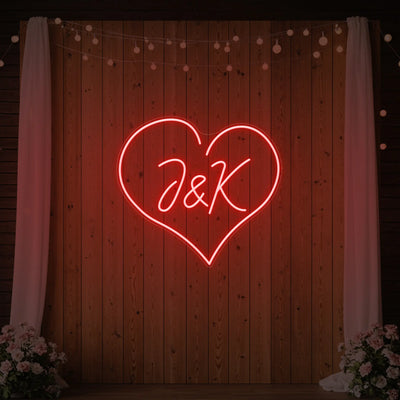 Custom wedding initials neon sign by Light Your Way, featuring personalized illuminated initials for wedding decor.