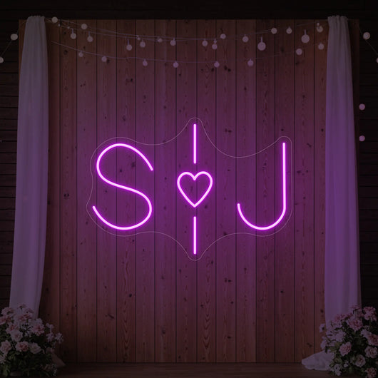 Wedding initials custom neon sign by Light Your Way, featuring illuminated initials perfect for wedding decor.