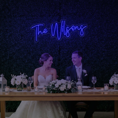 Custom wedding last names neon sign by Light Your Way, featuring elegant neon design for wedding decor.