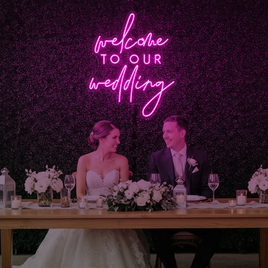 Light Your Way wedding neon sign with "Welcome To Our Wedding V2" LED neon sign for wedding decor.