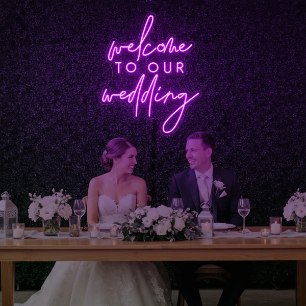 Light Your Way Welcome To Our Wedding V2 neon sign, a wedding neon decor with glowing "Welcome To Our Wedding" message.