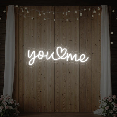 Light Your Way You Heart Me wedding neon sign with glowing red heart and text for romantic event decor.