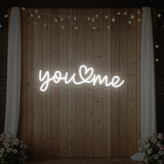 Light Your Way You Heart Me wedding neon sign with glowing red heart and text for romantic event decor.
