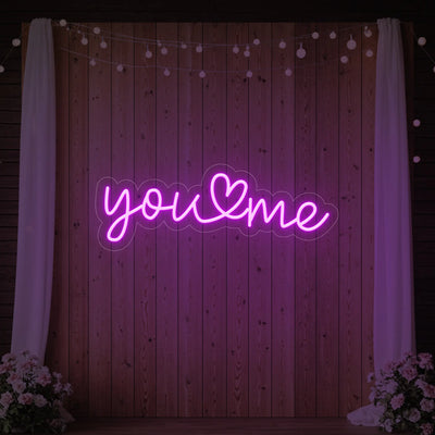 Light Your Way You Heart Me wedding neon sign with glowing LED lights, perfect for romantic event decor.